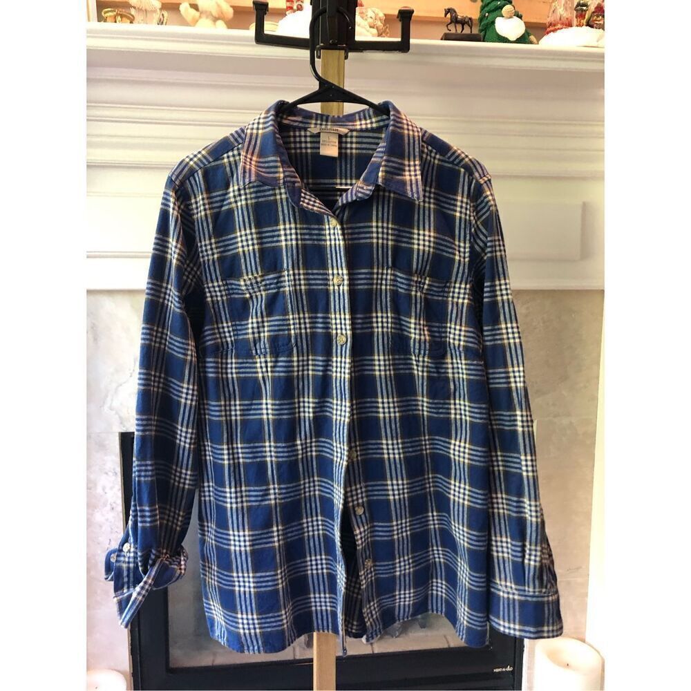 Duluth Trading Co. Blue Plaid Button Up Collared Long Sleeve Shirt Size L